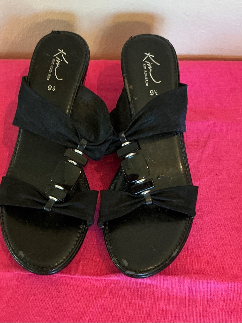 Kim Rogers Black Bow-Accent Slip-On Mules